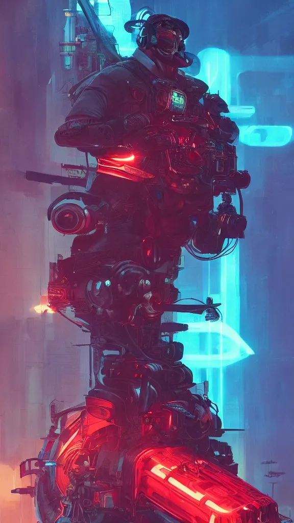 Image similar to concept art, retro - futurist steampunk pilot, imperious, octane render, artstation, dramatic neon lighting, glowing imperial motifs, red turquoise accents, bladerunner, by gerald brom, james jean, syd mead, akihiko yoshida, cinematic