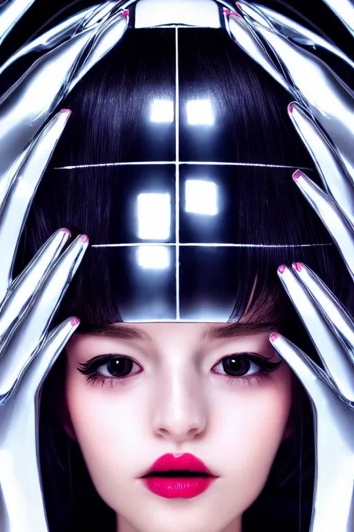 Prompt: extremely beautiful android girl, symmetrical, cinematic, elegant, luxury, chrome, real photography, 4 k, ultra hd, science journal cover