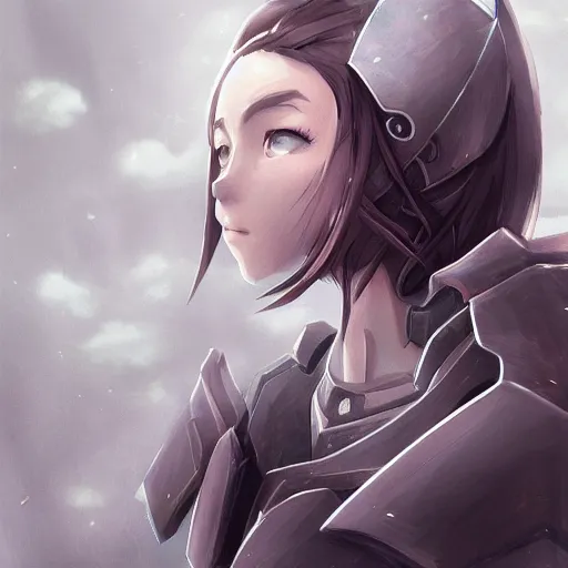 Image similar to dhamphir, character design, concept art, style of makoto shinkai, symmetrical face, body shot, plate armor, fantasy, highly detailed, digital art, female