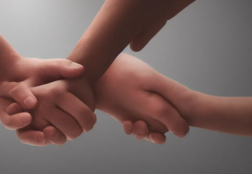 Image similar to two hands holding hands, ultra realistic, volumetric lighting, advertising photography, 8K UHD
