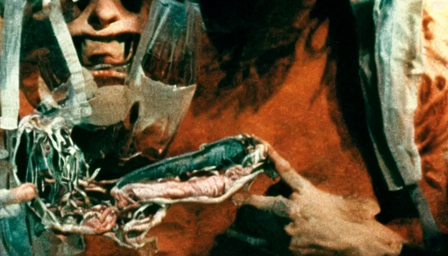 Prompt: 7 0 s film still from a horror movie about dissected humans, kodachrome, cinecolor, cinestill, film grain, film texture, retro, cinematic, high resolution, photorealism,