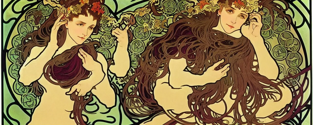 Image similar to but if a dragon is trying to burn me alive and i kill it to save my life i'm gonna call that vegan, style of alphonse mucha