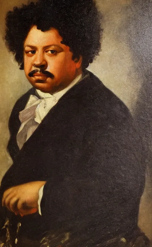 Image similar to Portrait of Alexandre Dumas, oil on canvas, highly detailed, by Delacroix, 8k