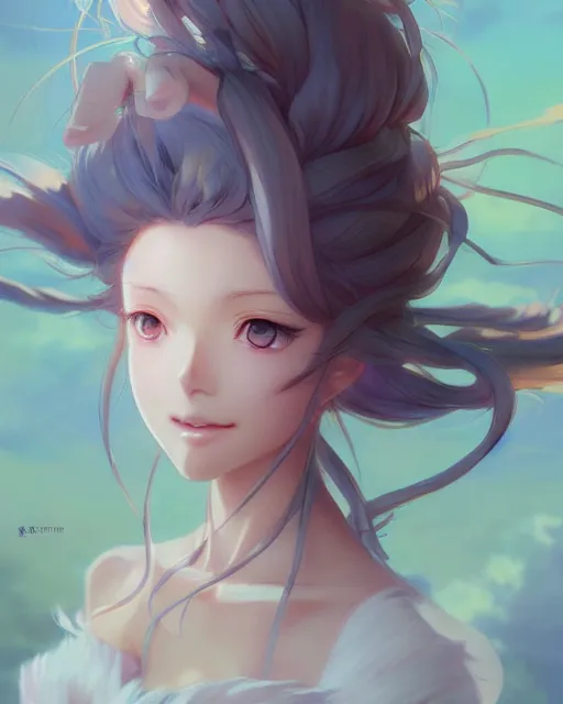 Image similar to character concept art of an anime wind goddess | | cute - fine - face, pretty face, realistic shaded perfect face, fine details by stanley artgerm lau, wlop, rossdraws, james jean, andrei riabovitchev, marc simonetti, and sakimichan, tranding on artstation