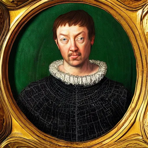 Prompt: “David Mitchell renaissance portrait, dramatic, highly detailed”