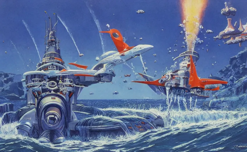 Image similar to subnautica by Robert McCall, realistic