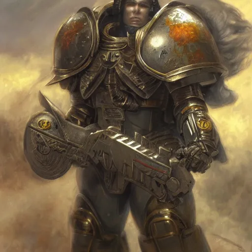 Prompt: Griffith from Berserk as a space marine Primarch, warhammer 40k, closeup character portrait art by Donato Giancola, Craig Mullins, digital art, trending on artstation