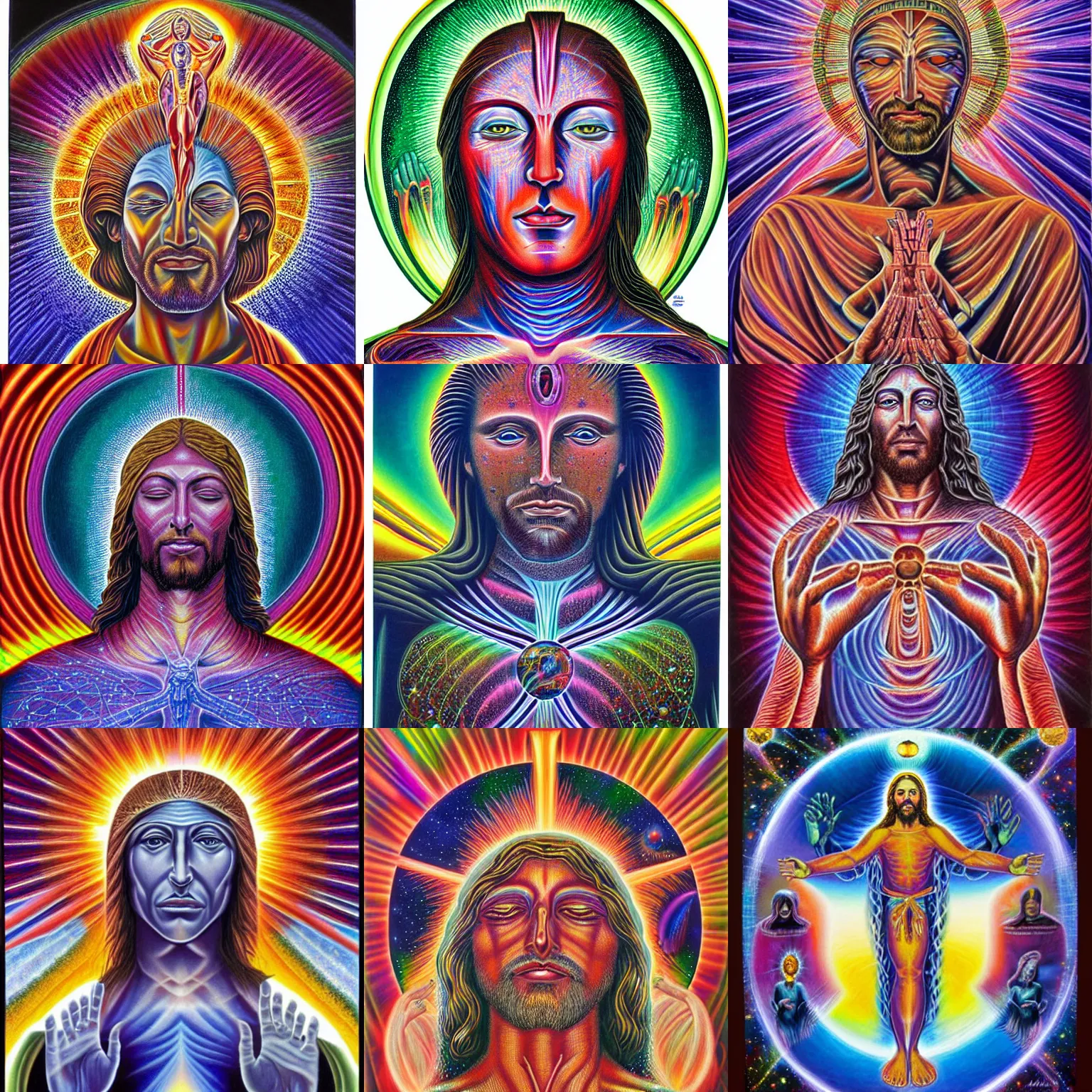 Prompt: cosmic christ by alex grey