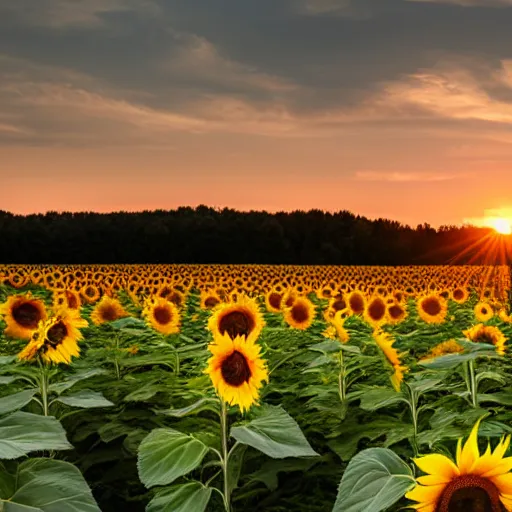 Image similar to a sunflower field at sunset