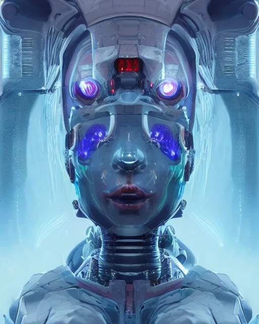 Image similar to benevolent android necromancer, aura of light, artificial intelligence, scifi, futuristic, highly detailed, trending on artstation, lee ji - eun, advanced technology, art by vitaly bulgarov