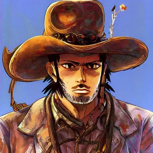 Prompt: scrufffy mexican vaquero, spaghetti western, yoshitaka amano character design