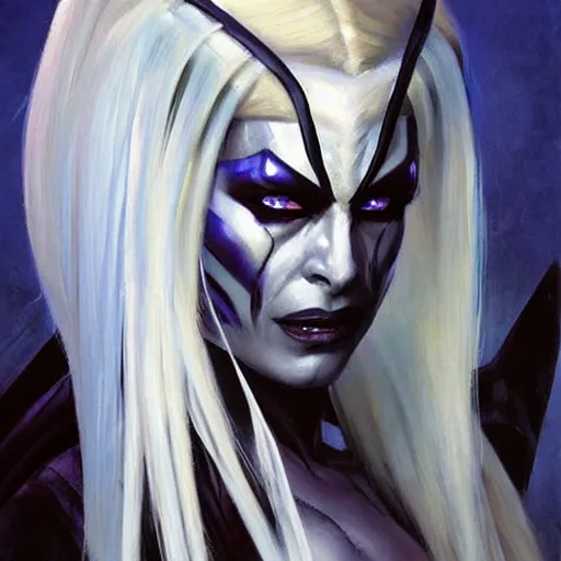 Image similar to greg manchess portrait painting of sindel from mortal kombat as overwatch character, medium shot, asymmetrical, profile picture, organic painting, sunny day, matte painting, bold shapes, hard edges, street art, trending on artstation, by huang guangjian and gil elvgren and frank frazetta