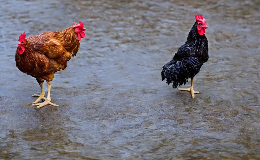 Image similar to Photograph of a chicken drinking from a river