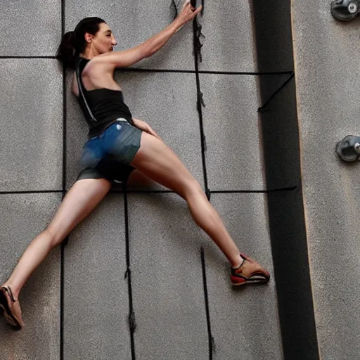 Image similar to gal gadot climbing a wall