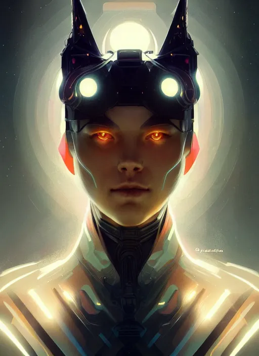 Image similar to symmetry!! portrait humanoid animal, tech wear, scifi, glowing lights!! intricate elegant, highly detailed, digital painting, artstation, concept art, smooth, sharp focus, illustration, art by artgerm and greg rutkowski and alphonse mucha