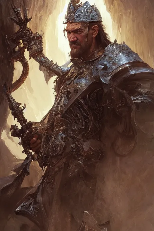 Prompt: antonio banderas as holy paladin, fantasy, dnd, intricate, highly detailed, smooth, artstation, digital illustration by Ruan Jia and Mandy Jurgens and Artgerm and Wayne Barlowe and Greg Rutkowski and Zdislav Beksinski