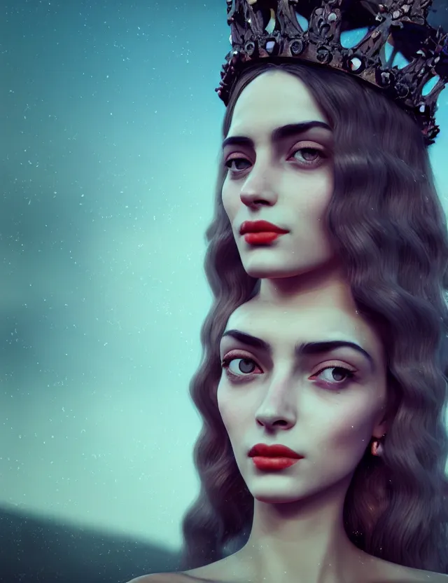 Image similar to blurred background. close-up portrait of a goddess in crown, by Alfred Eisenstaedt, Afarin Sajedi and Alena Aenami. unreal engine