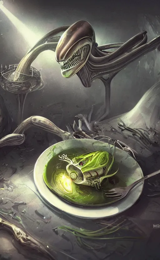 Image similar to alien food on plate, dynamic lighting, photorealistic fantasy concept art, trending on art station, stunning visuals, creative, cinematic, ultra detailed