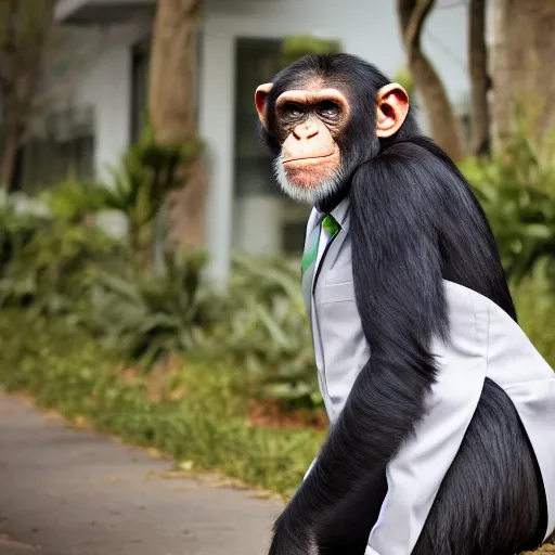 Image similar to chimpanzee wearing a suit and tie, ready for a meeting