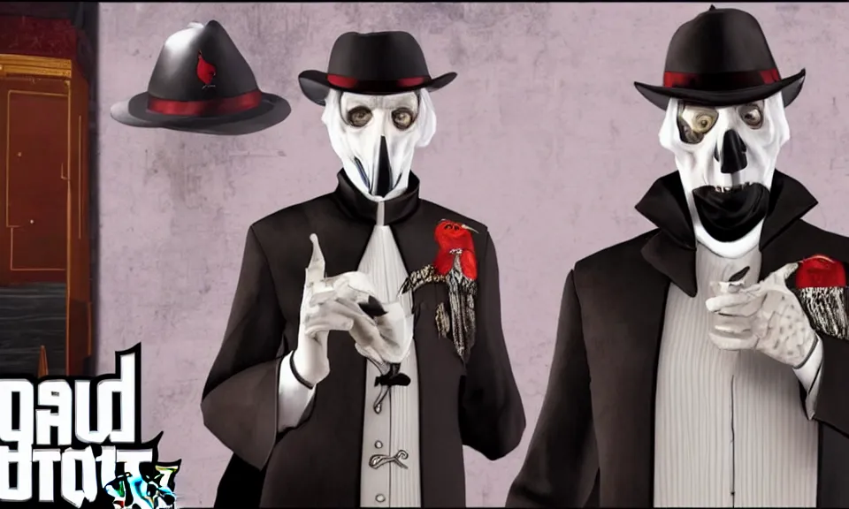 Image similar to cardinal copia from the band ghost as character in GTA V, loading screen