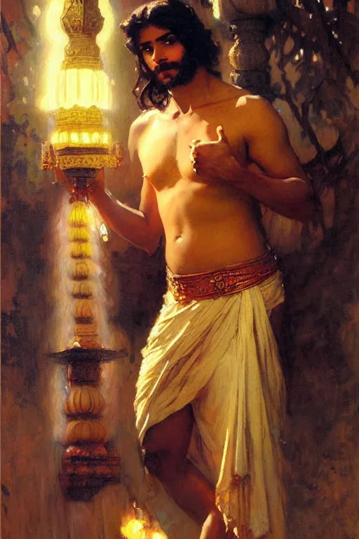 Image similar to attractive male, hinduism, painting by gaston bussiere, greg rutkowski, j. c. leyendecker