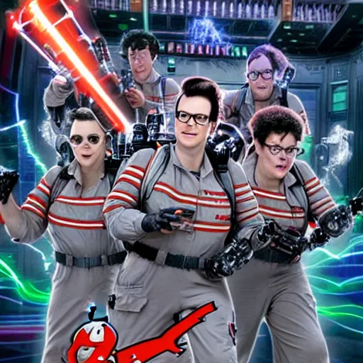 Image similar to ghostbusters as ultra detailed cyborgs