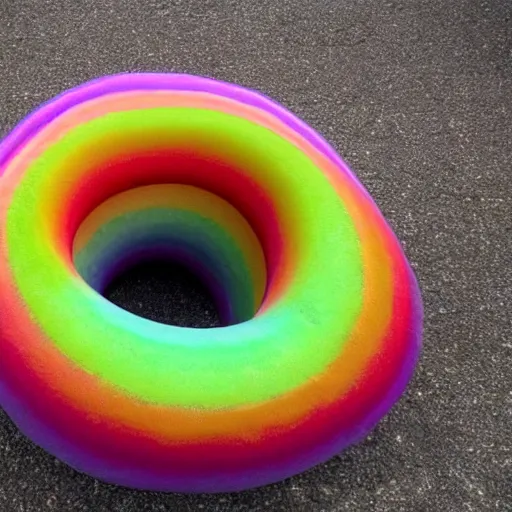 Image similar to a torus made of rainbow. a torus with the texture of rainbow.