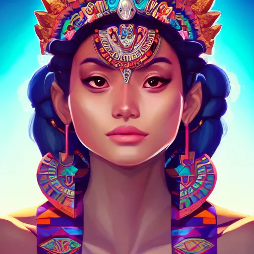 Prompt: a portrait of a beautiful aztec queen, art by lois van baarle and loish and ross tran and rossdraws and sam yang and samdoesarts and artgerm and saruei, digital art, highly detailed, intricate, sharp focus, Trending on Artstation HQ, deviantart, unreal engine 5, 4K UHD image