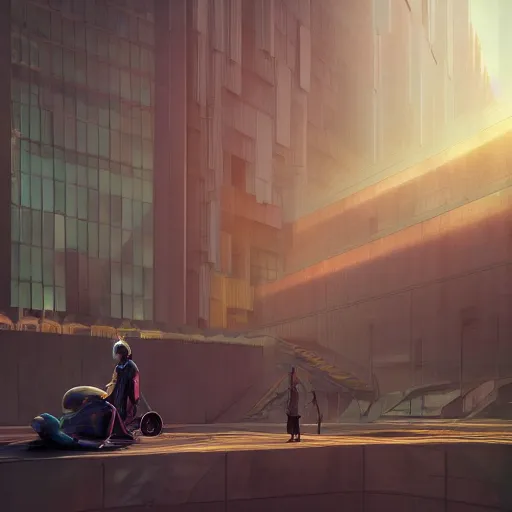 Image similar to neo brutralism, futuristic architectural art, colorful, hyperrealistic, cgsociety, octane render, 8k, realistic depth, 3D feeling, sunlight, shadows, reflections, romanticism, 3D, realistic depth, in the style of Akihiko Yoshida and Greg Rutkowski