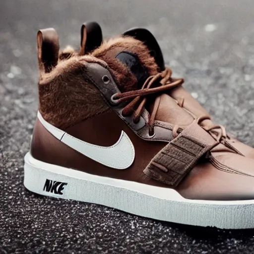 Image similar to photograph of a new nike collaboration with chewbacca