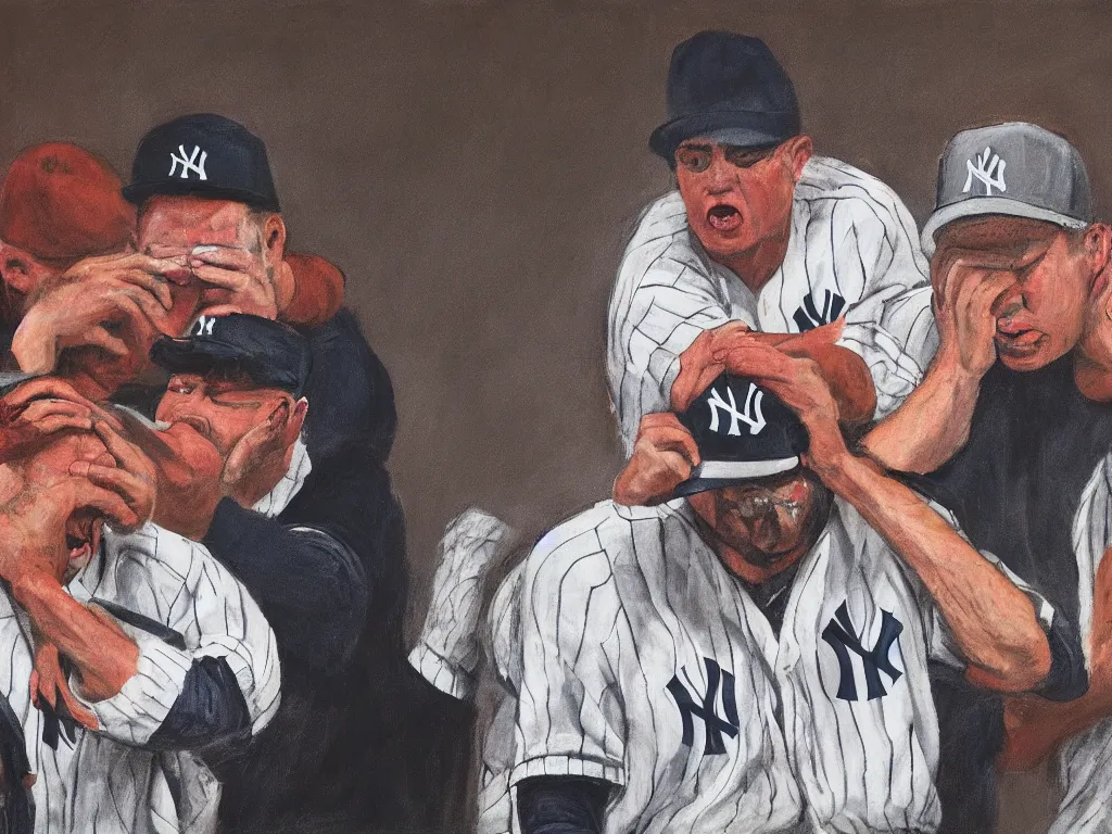 Prompt: New York Yankees fans crying in defeat, by Francis Bacon, 4K