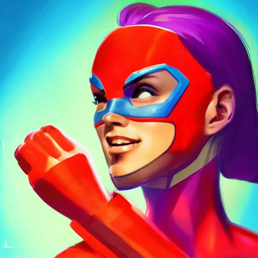 Image similar to Bright, colorful, realistic super hero dating sim single individual head shot cute female, backlighting, kodachrome, high contrast, highly detailed, sharp focus, digital painting, concept art, illustration, trending on artstation, comic book by Alex Ross cover art