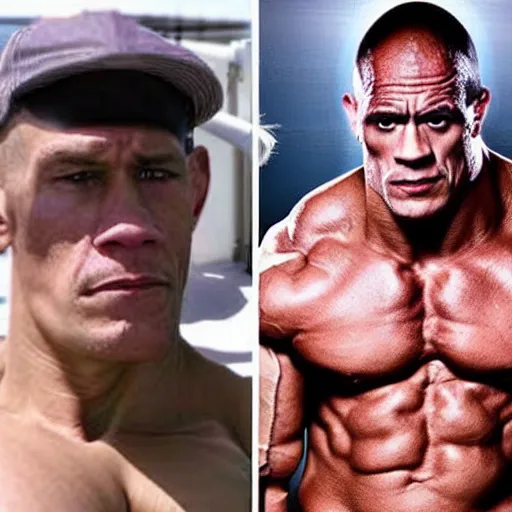 Prompt: if John Cena and the Rock had a kid, One weird Dude