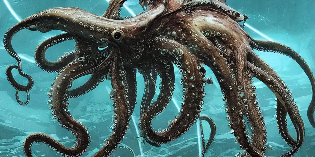 Prompt: photo of cyberoctopus species mutated xenomorph aquatic life cyber award winning photo