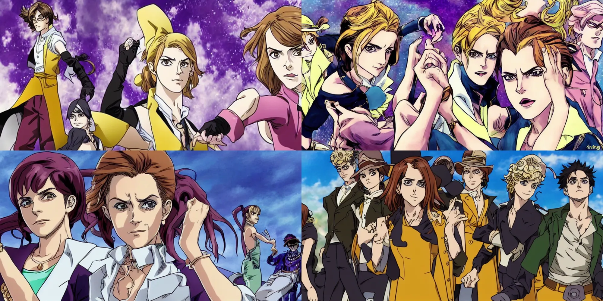 Prompt: Emma Watson in Jojo's Bizarre Adventure Anime