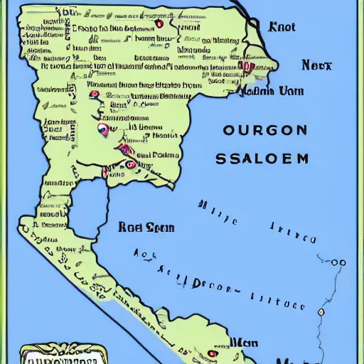 Prompt: accurate map of oregon, driving directions from portland to salem