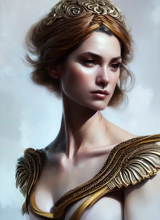 Image similar to portrait of female in wearable sculpture art, intricate details, elegant, highly detailed, digital photography, artstation, glamor pose, concept art, smooth, sharp focus, art by artgerm and greg rutkowski