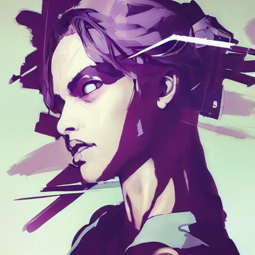 Image similar to a beautiful side portrait painting of an angelical nurse. she has a purple cross in her forehead. looks like an angel. art by yoji shinkawa and sandra chevrier, trending on artstation, award - winning, perfect composition.