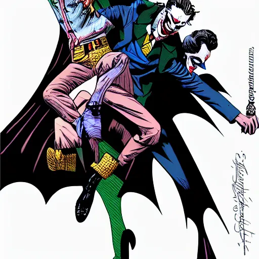 Image similar to batman dancing with the joker, highly detailed, digital art