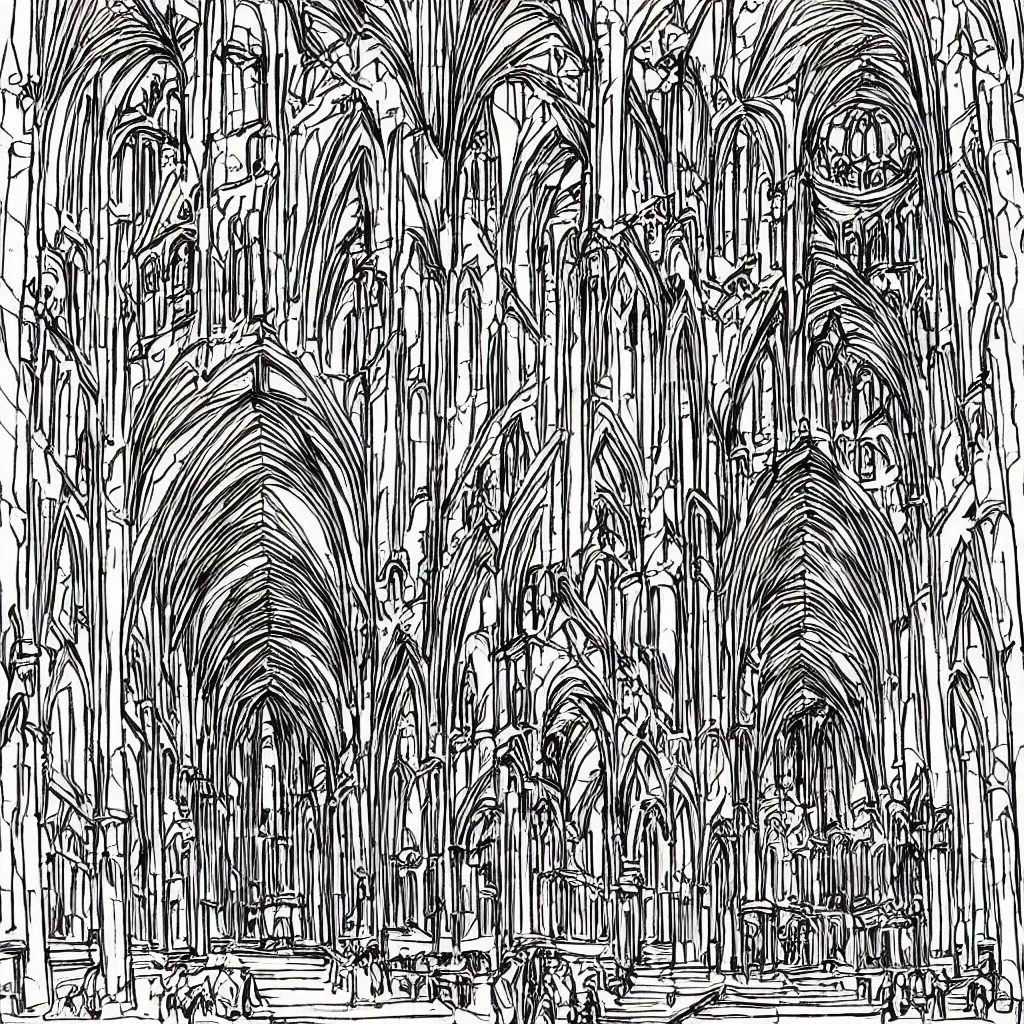 Prompt: cathedral, coloring book,