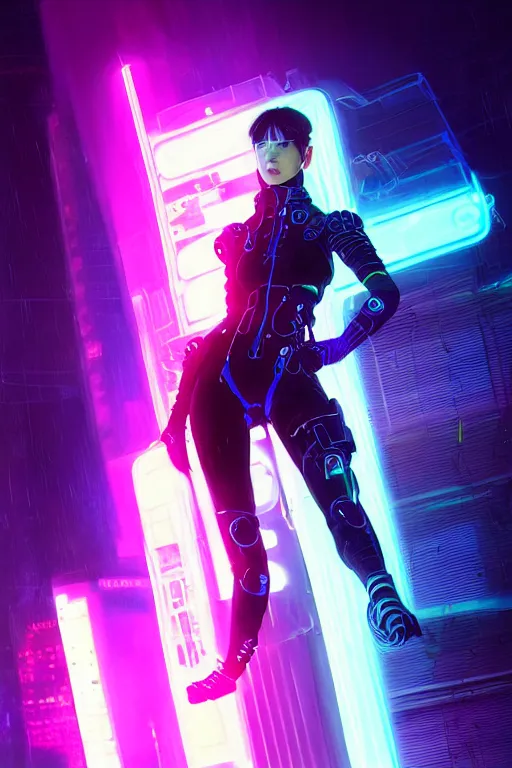 Image similar to portrait futuristic dreaming cyberpunk female ninja, in futuristic neon light and firefly tokyo rooftop cyberpunk night, ssci-fi, fantasy, intricate, very very beautiful, elegant, neon light, highly detailed, digital painting, artstation, concept art, soft light, hdri, smooth, sharp focus, illustration, art by tian zi and craig mullins and WLOP and alphonse mucha