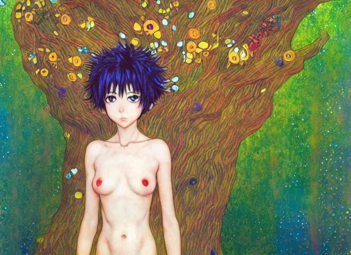 Prompt: anime, full body portrait mother of the forest, omoide emanon, tsuruta kenji, murata range, pixiv, vibrant, magical fantasy, gustav klimt, artstation, digital art, enchanted, owls