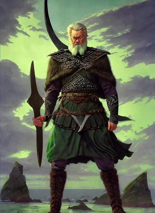 Image similar to odin scandinavian god, symmetrical face, romantic, wisdom, magical, vikings myth, masterpiece, side profile, dark armor, luminescent, sickly green colors, by greg manchess, huang guangjian, gil elvgren, sachin teng, greg rutkowski, jesper ejsing, ilya kuvshinov, dnd