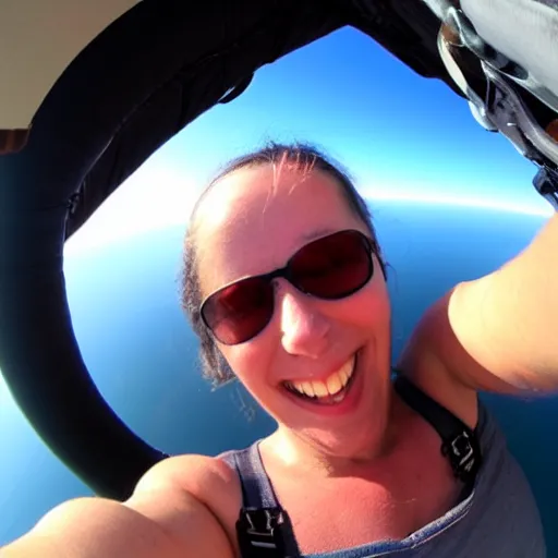 Prompt: a selfie while falling out of a plane without a parachute