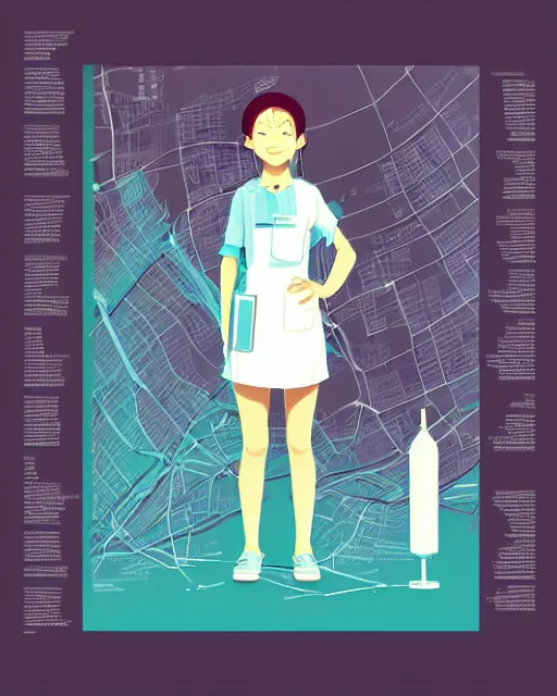 Image similar to a little girl in science lab experiment test tube microscope map. clean cel shaded vector art. minimalist illustration art by lois van baarle, artgerm, helen huang by makoto shinkai and ilya kuvshinov, rossdraws