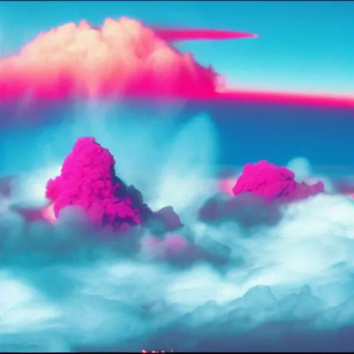 Image similar to pink volcanic eruption magenta sky cyan ground high contrast lava spray vaporwave 1 9 9 6 windows xp