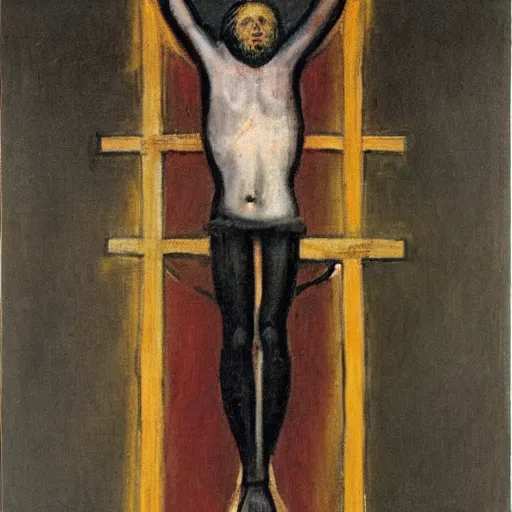 Image similar to study for a figure at the base of the crucifixion, boris johnson, francis bacon painting