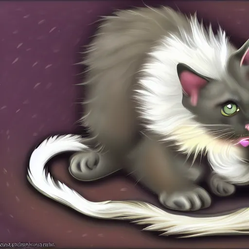 Image similar to cat and skunk chimera digital art