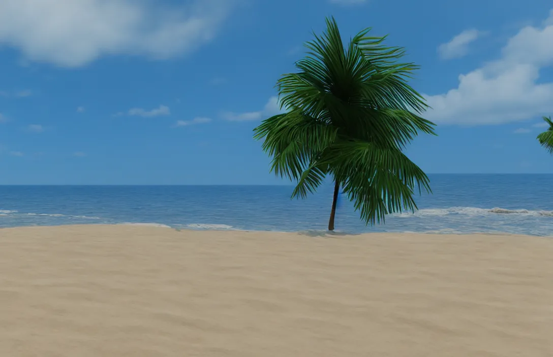 Image similar to on the beach by the sea, afternoon, unreal engine rendering