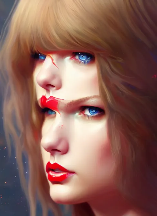 Image similar to taylor swift, evangelion, au naturel, hyper detailed, digital art, trending in artstation, cinematic lighting, studio quality, smooth render, frostbite 3 engine rendered, art style by klimt and nixeu and ian sprigger and wlop and krenz cushart